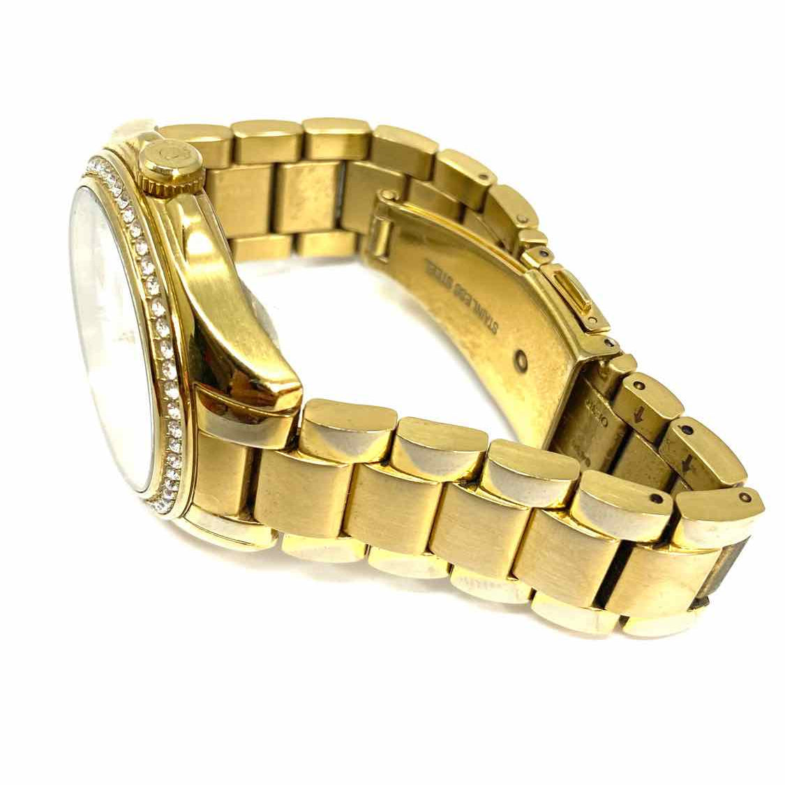 Coach Gold Tone Round embellished Mother of Pearl Watch