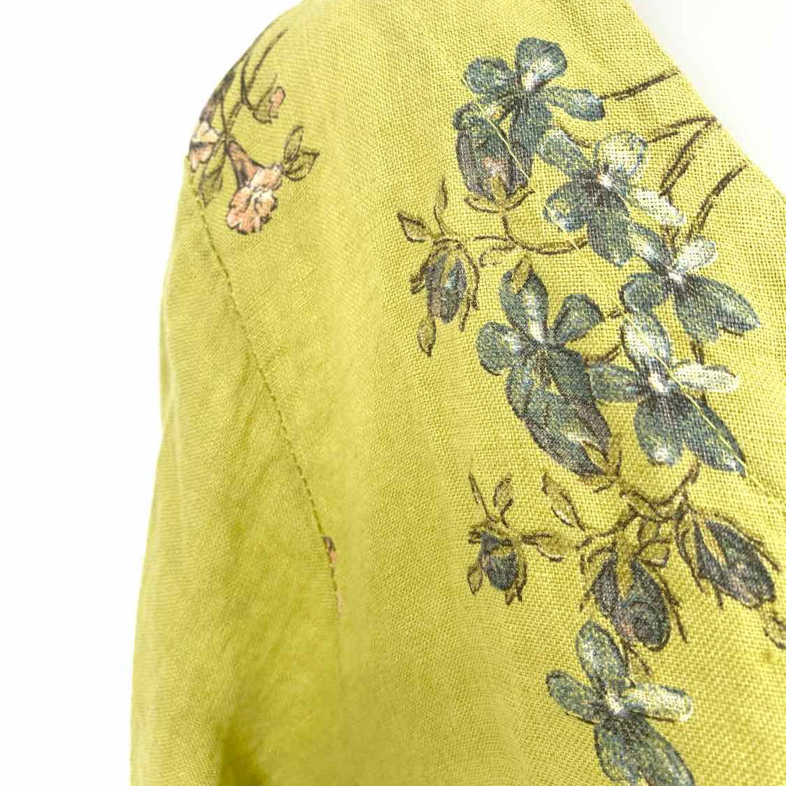 Made in Italy Women's Green Size One Size High Low Linen Floral Long Sleeve