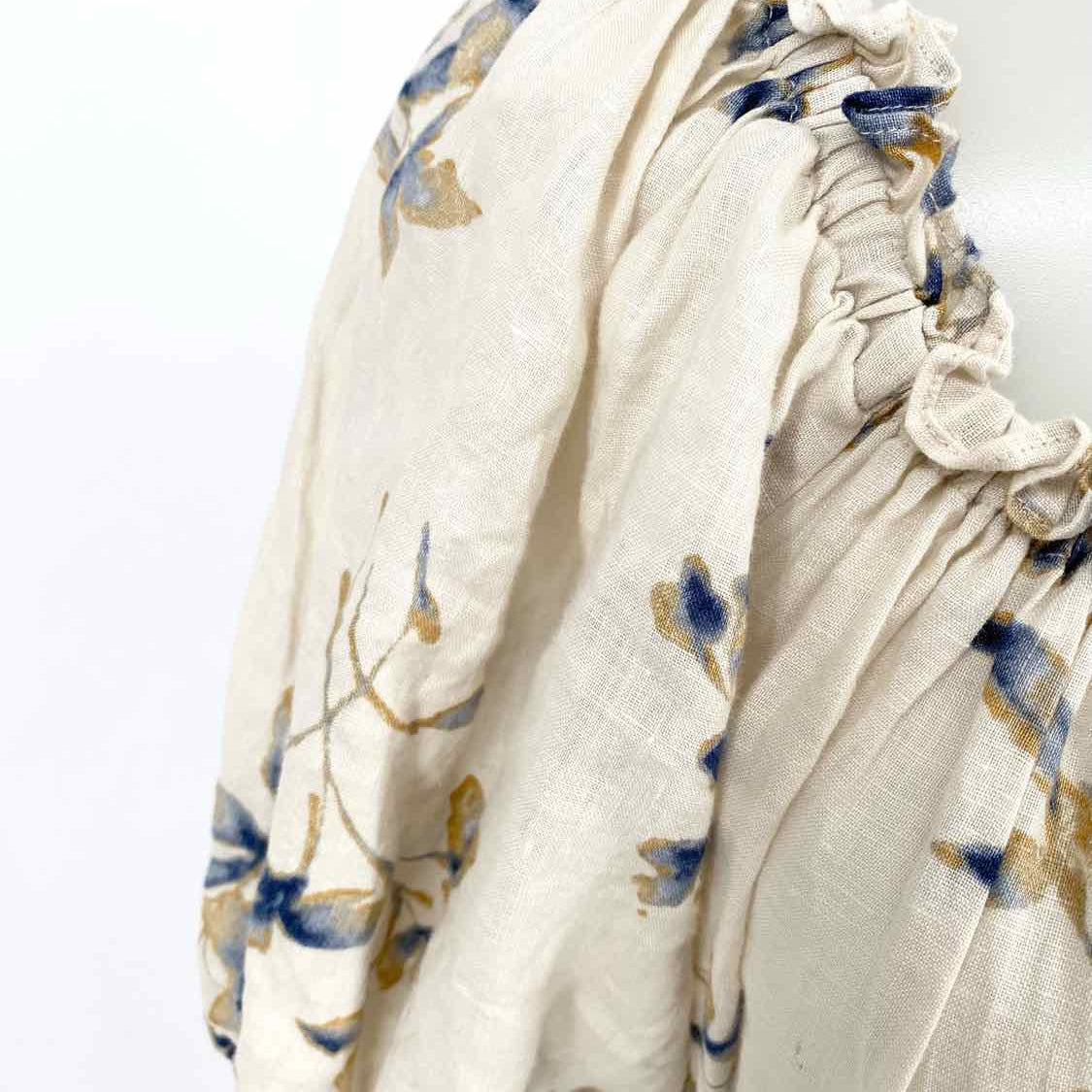 Lauren Ralph Lauren Women's Cream Blue Size 6 Puff Sleeve Cotton Floral Dress