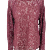 Free People Women's Burgandy Red Size XL Crew Neck Floral Sweater