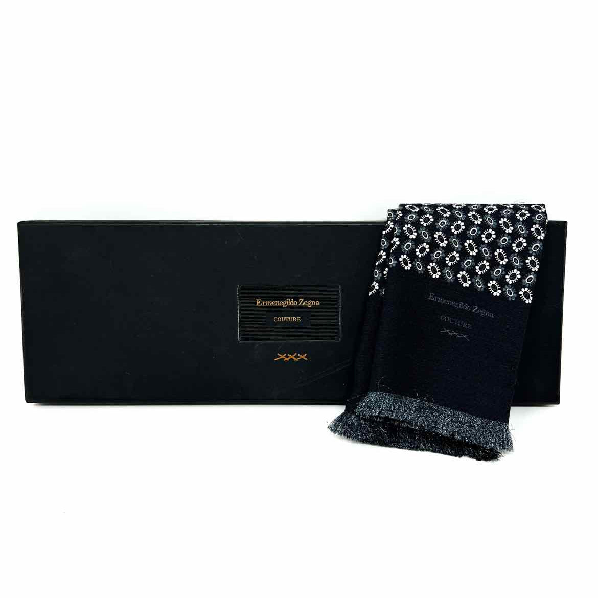 Ermenegildo Zegna Black Long 40 in Abstract Scarf