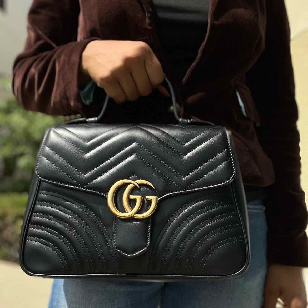 Gucci Marmont Top Handle Black Flap Quilted Leather Satchel