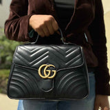 Gucci Marmont Top Handle Black Flap Quilted Leather Satchel
