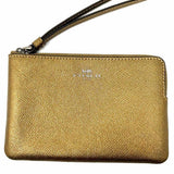 Coach Corner Zip Brown Metallic Pebbled Leather Wristlet