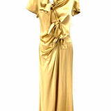 Saloni Kelly Women's Gold Size 6 Maxi Silk Bow Dress
