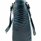 Brahmin Melbourne Teal Zip Top Croc Embossed Leather Tote