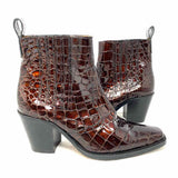 Ganni Women's Burgundy Size 38/8 Chelsea Croc Embossed Bootie