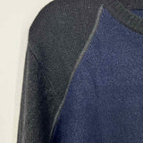 FRAME Men's Black Navy Size M Crew Wool Blend Color Block Sweater