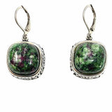 Stainless Steel Green Square Stone Earrings