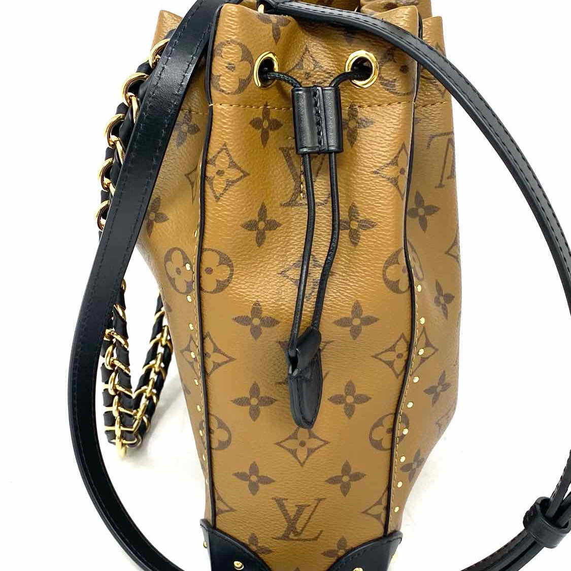 LOUIS VUITTON 2021 Noe Trunk Coated Canvas Light Brown Monogram Bucket Bag