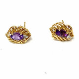 Estate 14K Gold Purple Stud Amethyst Diamond Earrings