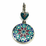 Brighton Enamel Blue Silver Tone Dangle Mandala Earrings