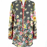 johnny was Hebea Dela Black Multi-Color SZ XS 1/2 Button Silk Floral Long Sleeve