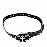 Black Silver Tone Studded Leather Belt
