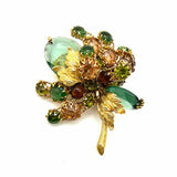DeMario Gold Tone Green Cluster Fruit Crystal Brooch & Clip-On Earring Set