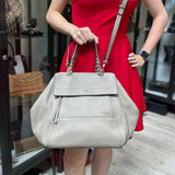 Tory Burch Half Moon French Gray Taupe Pebbled Leather Satchel