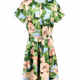 Tahari ASL Women's Blue Pink Size 8 Short Sleeve Belted Floral Dress