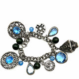 Vintage Blue Silver Tone Charm 7" Bracelet