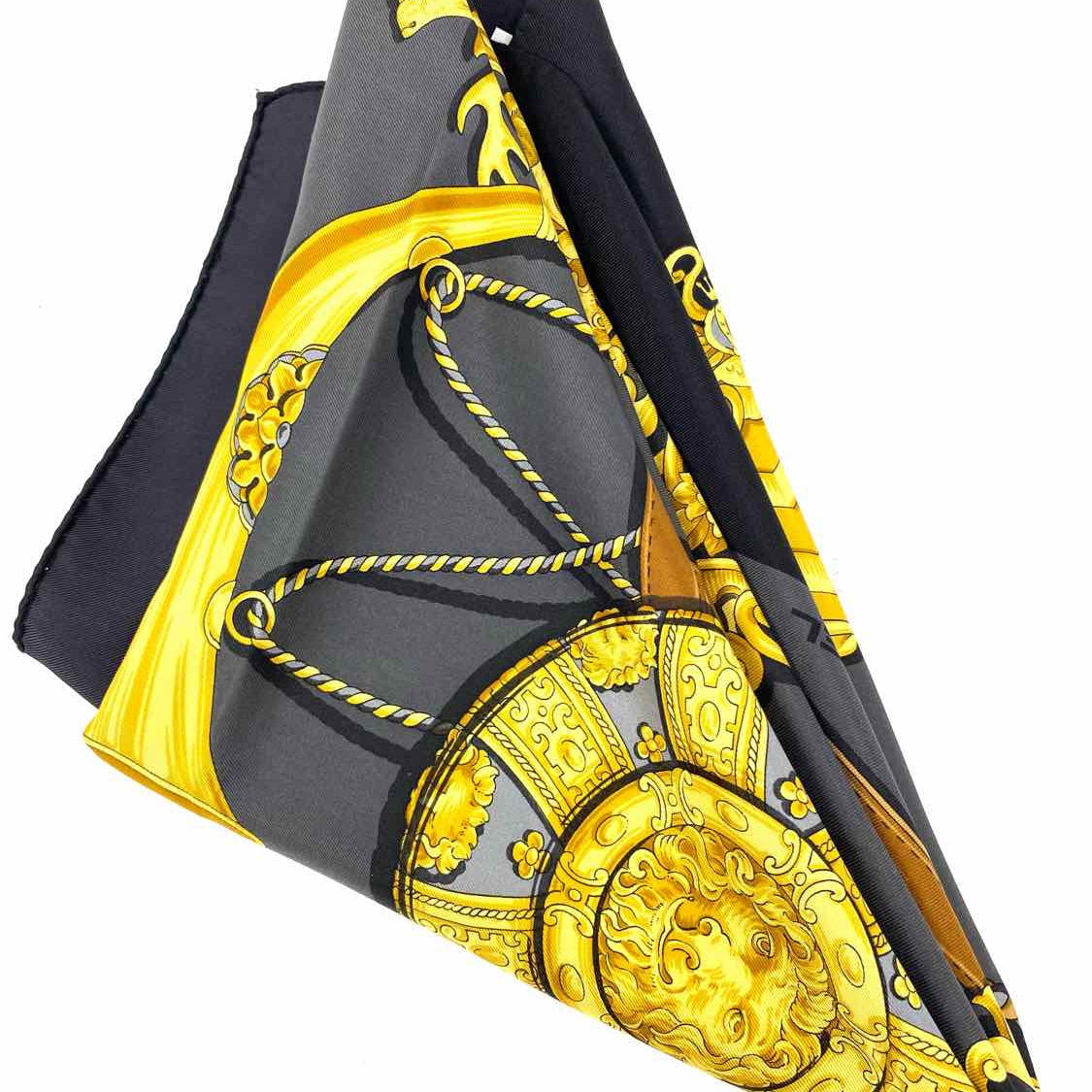 LANCEL Black / Gold Square 34 in Equestrian Scarf