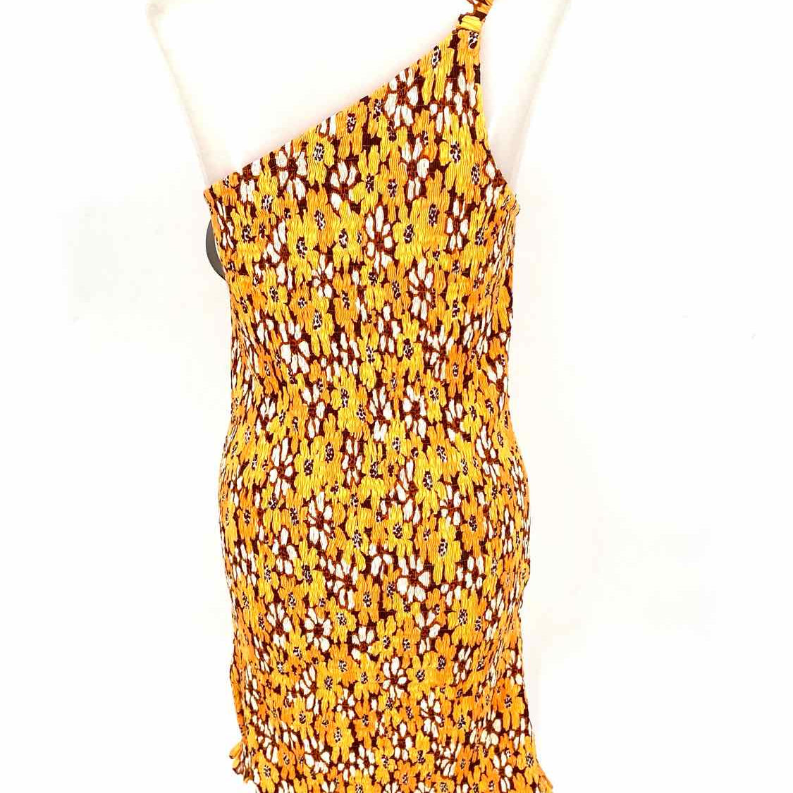Faithfull The Brand Terre Mer Women's Orange One Shoulder Abstract Size 8 Dress