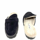 JIMMY CHOO Ronnie Women's Black Size 38.5/8.5 Penny Loafer Fur Lined Mules