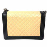 Chanel 2013/14 XL Boy Bag Black Beige Flap Quilted Leather Shoulder Bag