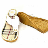 Burberry Women's White Beige Size 7.5 Thong Leather Espadrille Wedges