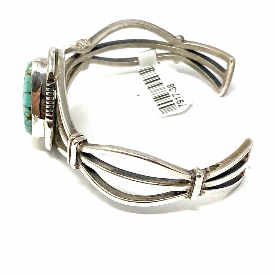 Navajo Sterling Silver Woven Dry Creek Turquoise Cuff