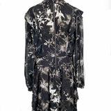 All Saints Aislyn Evolution Floral Mock Neck Gray Size 6 Long Sleeve Mini Dress