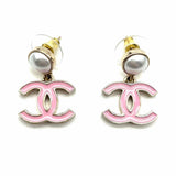 Chanel 2025 Spring/Summer CC Enamel Pink Faux Pearl Made in France 1" Earrings