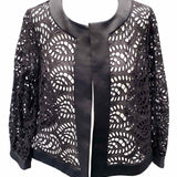 Charlotte Brody Women's Black Size M Open Front Eyelet Jacket