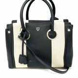 MCM Neo Milla Canvas Black Taupe Tote Stripe Satchel