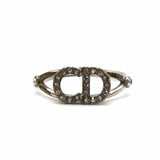 Christian Dior size 6.5 Silver tone Logo Crystal Ring