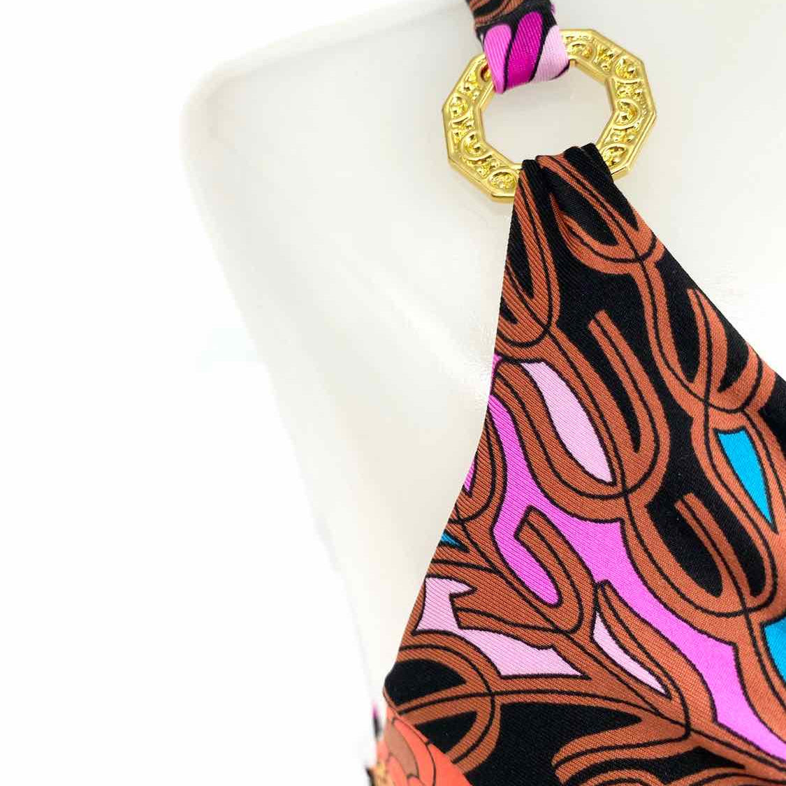 Trina Turk Electric Reef Cover Up Black Multi-Color Sz S Sleeveless Floral Dress