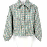 L'AGENCE Bridges Women's Teal Size 8 balloon sleeve Tweed Jacket