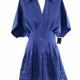 Exquise Women's Navy Size XS Pleated Poplin Shirt Dress