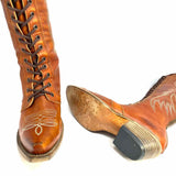 Freebird Wilder Women's Caramel Size 7 Knee High Leather LACE UP western Boots