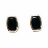 .925 Sterling Silver Black Stud 0.5" Rectangle Onyx Earrings
