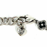 Brighton Toledo Alto Noir Black Silver tone Chain 8.5" Clover Bracelet