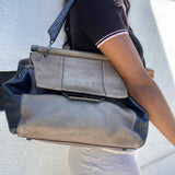 HALSTON HERITAGE Leather Taupe/Black Flap distressed Leather Satchel