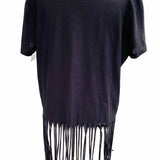 W by Worth Women's Black Size M Crew Fringe T-shirt
