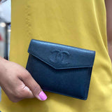 Chanel 1997/99 Black Envelope CC Caviar Leather Wallet