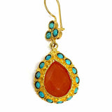 AJS Design Studio 22K GP Red Blue Gold Dangle Teardrop Earrings