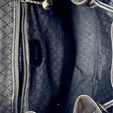 Gucci Vintage Nylon Black Drawstring Patent Leather BackPack w/ Bamboo Accents
