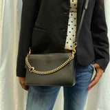 Coach Signature Chain Black Zip Leather Crossbody