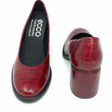 ecco Women's Red Size 38/8 Block Heel Leather Croc Embossed Pumps