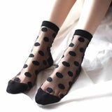 7DAYSSOCKS Women's Black Cotton/Spandex Sheer Polka Dot Socks