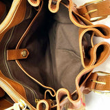 Burberry Canvas Beige Brown Pleated Nova Check Pebbled Leather Tote