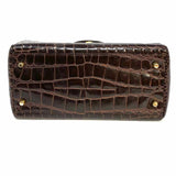 GIANNI VERSACE Brown Top Handle Croc Embossed Patent Leather Satchel