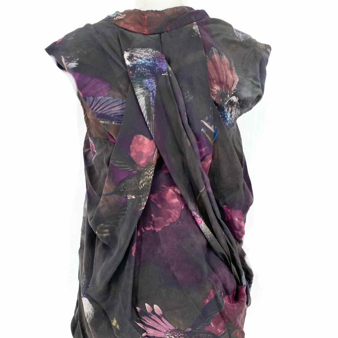 All Saints Poison drape Women's Black Size 6/S Cowl Neck Silk Floral Sleeveless